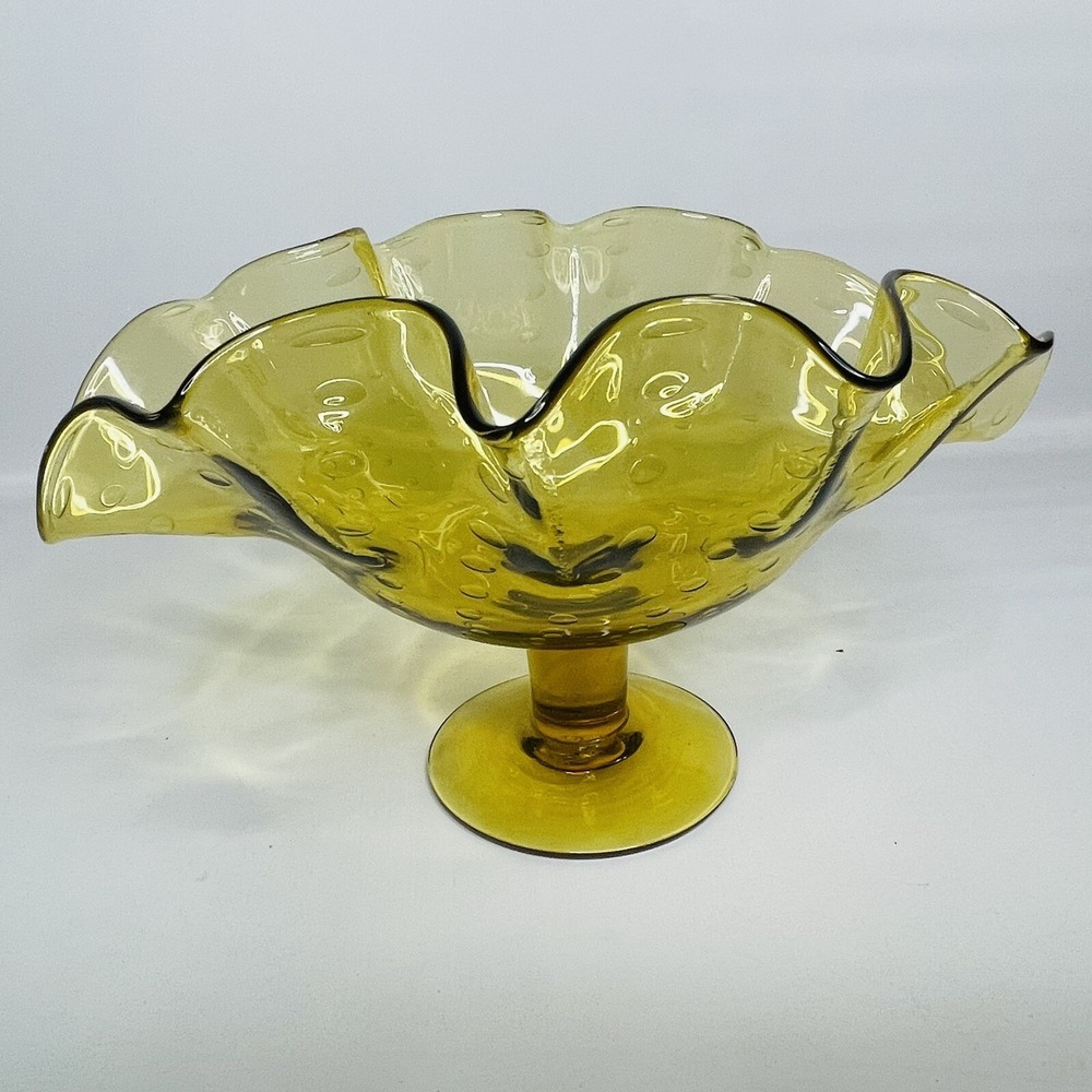 Vintage Murano Bullicante Controlled Bubble Amber Art‎ Glass Ashtray Dish